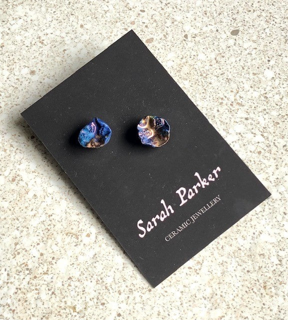 Coral copper and blue lustre studs